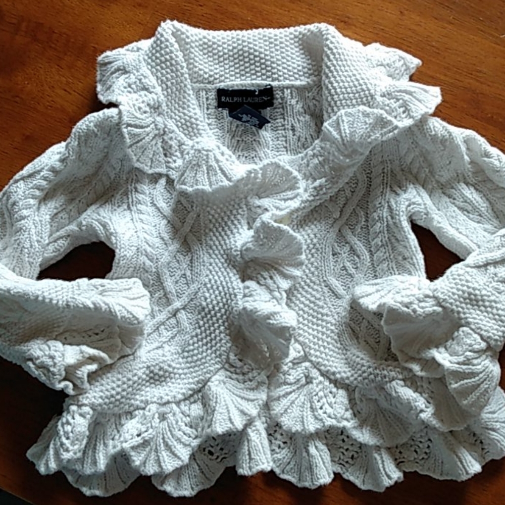 Ralph Lauren White Ruffle Sweater